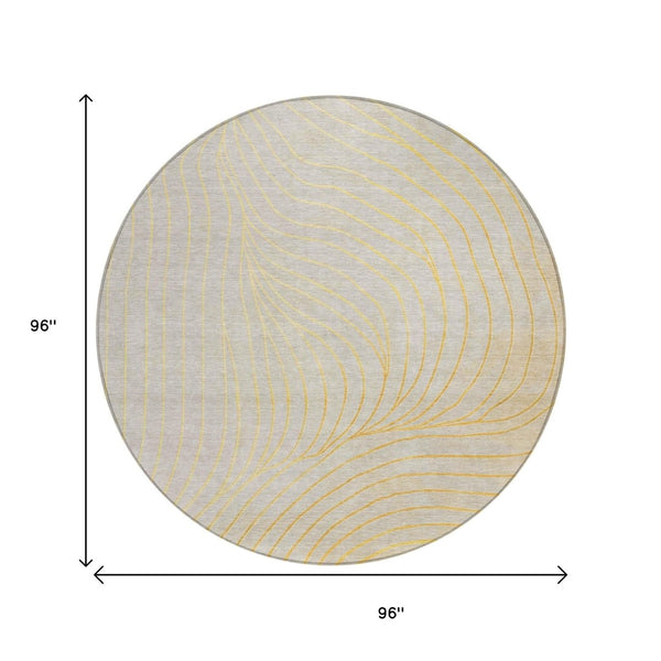 HomeRoots 5' Gold and Silver Abstract Washable Area Rug for Indoor and Outdoor Spaces - Durable and Stylish 8' Round 631769