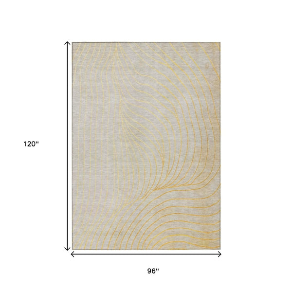 HomeRoots 5' Gold and Silver Abstract Washable Area Rug for Indoor and Outdoor Spaces - Durable and Stylish 8' X 10' 631770