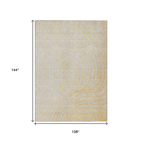 HomeRoots 5' Gold and Silver Abstract Washable Area Rug for Indoor and Outdoor Spaces - Durable and Stylish 9' X 12' 631771