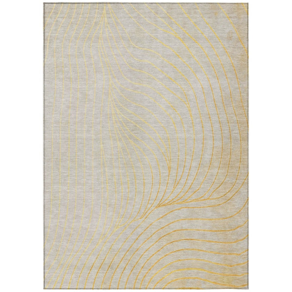 HomeRoots 5' Gold and Silver Abstract Washable Area Rug for Indoor and Outdoor Spaces - Durable and Stylish 9' X 12' 631771