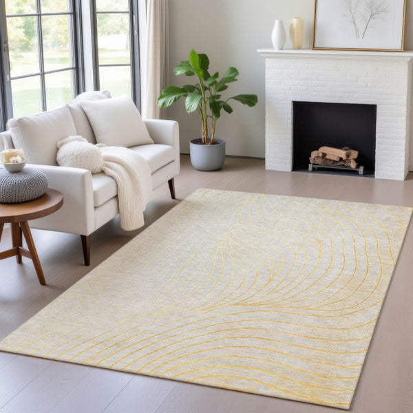 HomeRoots 5' Gold and Silver Abstract Washable Area Rug for Indoor and Outdoor Spaces - Durable and Stylish 9' X 12' 631771