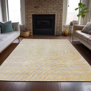 HomeRoots 5' Gold and Silver Abstract Washable Area Rug for Indoor and Outdoor Spaces - Durable and Stylish 9' X 12' 631771