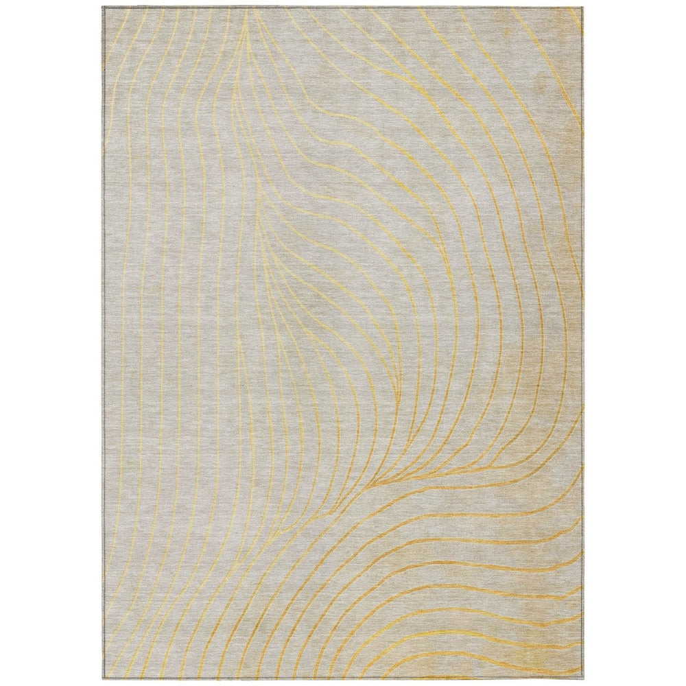 HomeRoots 5' Gold and Silver Abstract Washable Area Rug for Indoor and Outdoor Spaces - Durable and Stylish 10' X 14' 631772