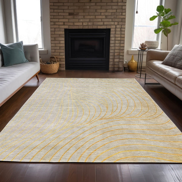 HomeRoots 5' Gold and Silver Abstract Washable Area Rug for Indoor and Outdoor Spaces - Durable and Stylish 10' X 14' 631772