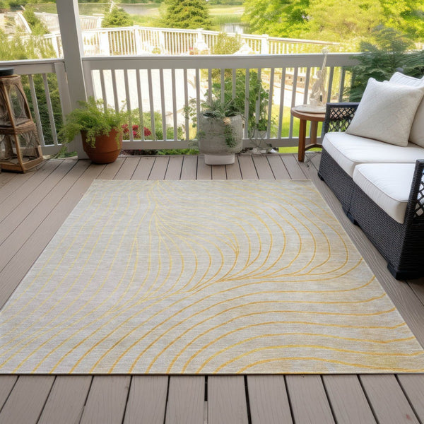 HomeRoots 5' Gold and Silver Abstract Washable Area Rug for Indoor and Outdoor Spaces - Durable and Stylish 10' X 14' 631772