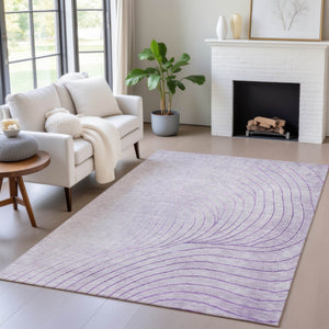 HomeRoots 5' Contemporary Lavender and Silver Abstract Area Rug - Washable, Durable for Indoor & Outdoor Spaces 5' X 8' 631774