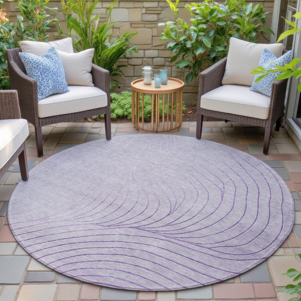 HomeRoots 5' Contemporary Lavender and Silver Abstract Area Rug - Washable, Durable for Indoor & Outdoor Spaces 8' Round 631775