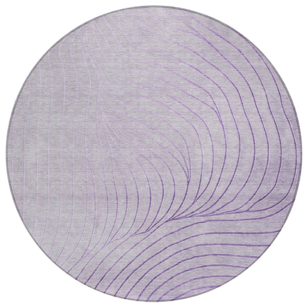 HomeRoots 5' Contemporary Lavender and Silver Abstract Area Rug - Washable, Durable for Indoor & Outdoor Spaces 8' Round 631775