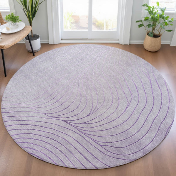 HomeRoots 5' Contemporary Lavender and Silver Abstract Area Rug - Washable, Durable for Indoor & Outdoor Spaces 8' Round 631775