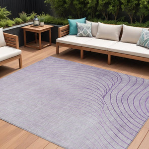 HomeRoots 5' Contemporary Lavender and Silver Abstract Area Rug - Washable, Durable for Indoor & Outdoor Spaces 9' X 12' 631777