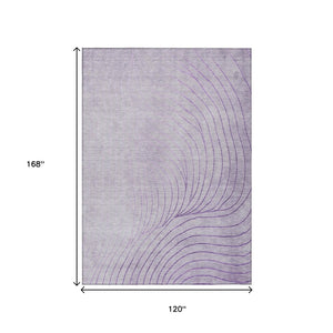 HomeRoots 5' Contemporary Lavender and Silver Abstract Area Rug - Washable, Durable for Indoor & Outdoor Spaces 10' X 14' 631778