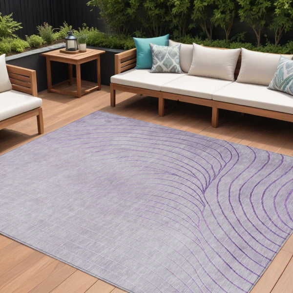 HomeRoots 5' Contemporary Lavender and Silver Abstract Area Rug - Washable, Durable for Indoor & Outdoor Spaces 10' X 14' 631778