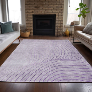 HomeRoots 5' Contemporary Lavender and Silver Abstract Area Rug - Washable, Durable for Indoor & Outdoor Spaces 10' X 14' 631778