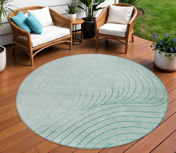 HomeRoots 5' Stylish Mint Green and Silver Abstract Area Rug – Washable, Durable, Perfect for Indoor/Outdoor Use 8' Round 631781