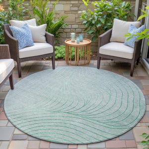 HomeRoots 5' Stylish Mint Green and Silver Abstract Area Rug – Washable, Durable, Perfect for Indoor/Outdoor Use 8' Round 631781