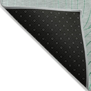 HomeRoots 5' Stylish Mint Green and Silver Abstract Area Rug – Washable, Durable, Perfect for Indoor/Outdoor Use 8' Round 631781