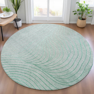HomeRoots 5' Stylish Mint Green and Silver Abstract Area Rug – Washable, Durable, Perfect for Indoor/Outdoor Use 8' Round 631781