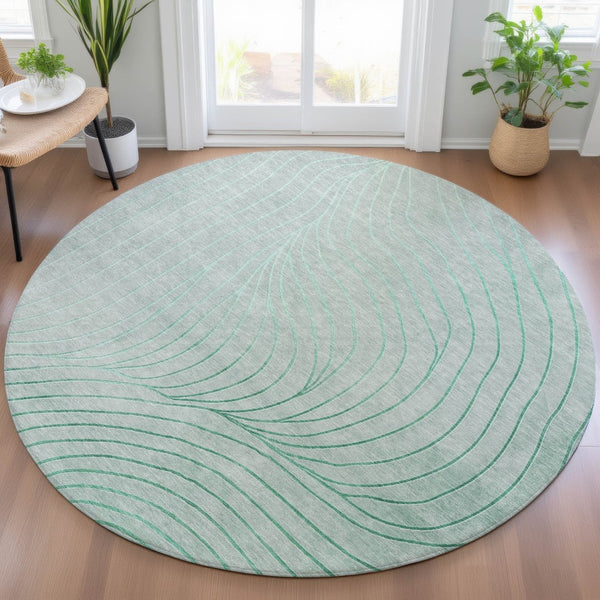 HomeRoots 5' Stylish Mint Green and Silver Abstract Area Rug – Washable, Durable, Perfect for Indoor/Outdoor Use 8' Round 631781