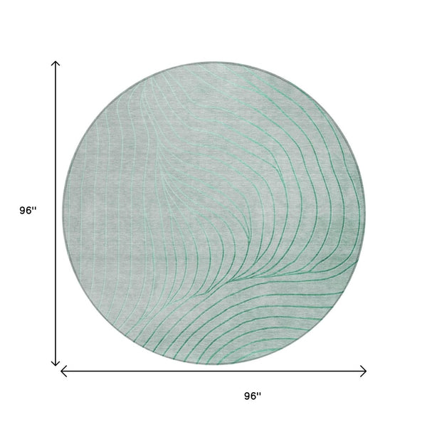 HomeRoots 5' Stylish Mint Green and Silver Abstract Area Rug – Washable, Durable, Perfect for Indoor/Outdoor Use 8' Round 631781