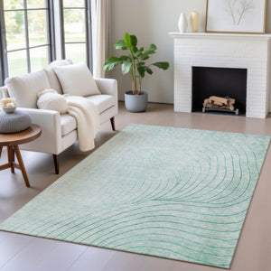 HomeRoots 5' Stylish Mint Green and Silver Abstract Area Rug – Washable, Durable, Perfect for Indoor/Outdoor Use 9' X 12' 631783