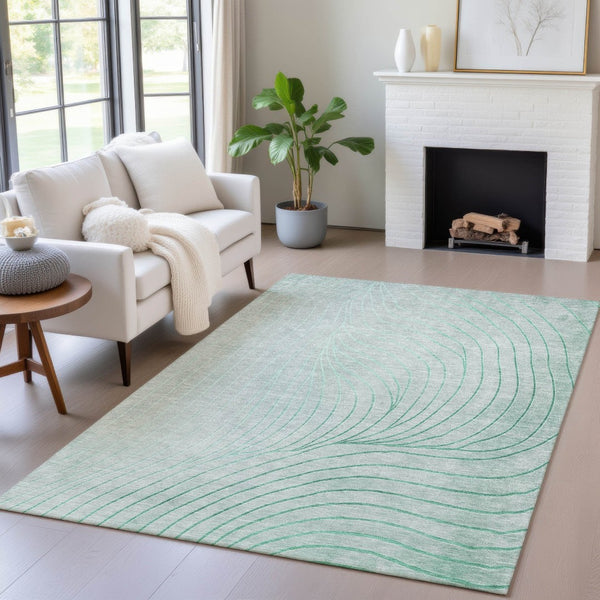 HomeRoots 5' Stylish Mint Green and Silver Abstract Area Rug – Washable, Durable, Perfect for Indoor/Outdoor Use 9' X 12' 631783