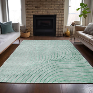 HomeRoots 5' Stylish Mint Green and Silver Abstract Area Rug – Washable, Durable, Perfect for Indoor/Outdoor Use 9' X 12' 631783