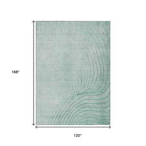 HomeRoots 5' Stylish Mint Green and Silver Abstract Area Rug – Washable, Durable, Perfect for Indoor/Outdoor Use 10' X 14' 631784