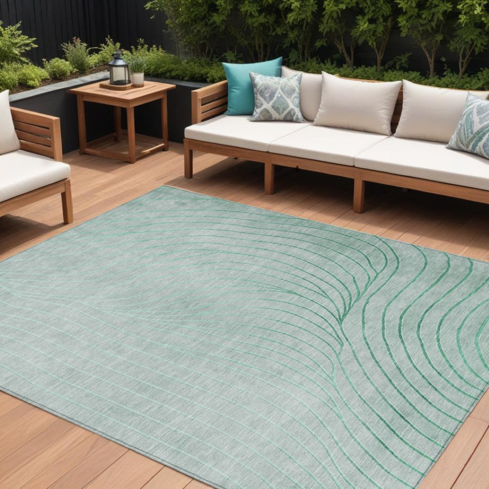 HomeRoots 5' Stylish Mint Green and Silver Abstract Area Rug – Washable, Durable, Perfect for Indoor/Outdoor Use 10' X 14' 631784