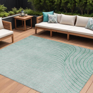 HomeRoots 5' Stylish Mint Green and Silver Abstract Area Rug – Washable, Durable, Perfect for Indoor/Outdoor Use 10' X 14' 631784