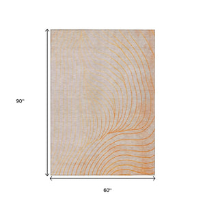 HomeRoots 5' Vibrant Orange and Silver Abstract Area Rug for Indoor and Outdoor Use – Durable & Washable Design 5' X 8' 631786