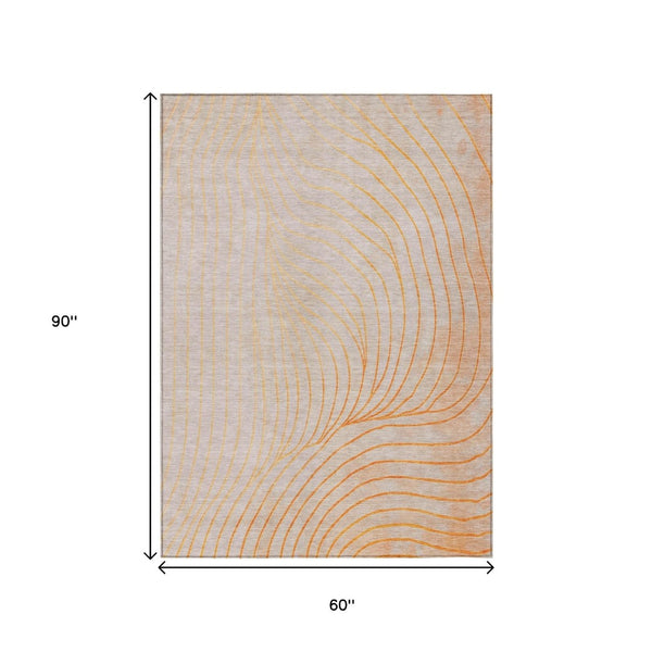 HomeRoots 5' Vibrant Orange and Silver Abstract Area Rug for Indoor and Outdoor Use – Durable & Washable Design 5' X 8' 631786