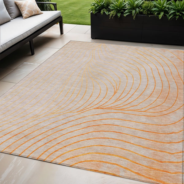 HomeRoots 5' Vibrant Orange and Silver Abstract Area Rug for Indoor and Outdoor Use – Durable & Washable Design 5' X 8' 631786