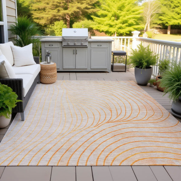 HomeRoots 5' Vibrant Orange and Silver Abstract Area Rug for Indoor and Outdoor Use – Durable & Washable Design 5' X 8' 631786