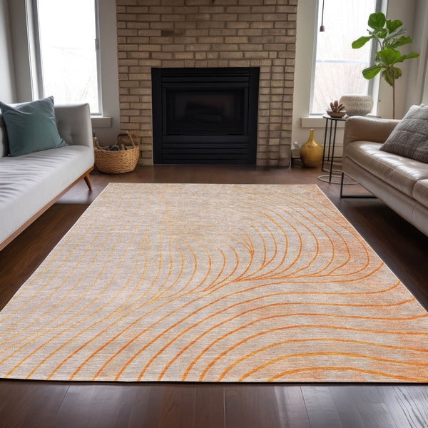 HomeRoots 5' Vibrant Orange and Silver Abstract Area Rug for Indoor and Outdoor Use – Durable & Washable Design 5' X 8' 631786