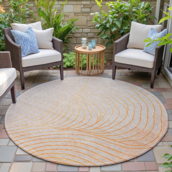HomeRoots 5' Vibrant Orange and Silver Abstract Area Rug for Indoor and Outdoor Use – Durable & Washable Design 8' Round 631787