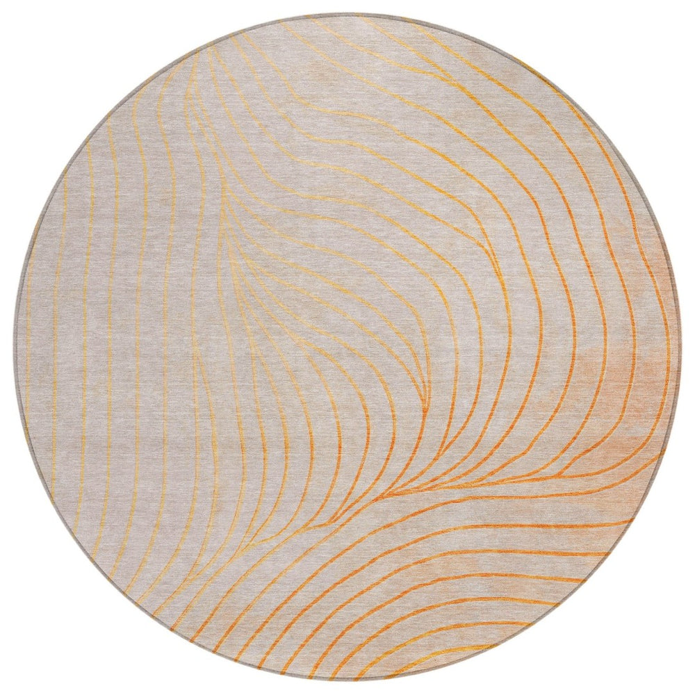 HomeRoots 5' Vibrant Orange and Silver Abstract Area Rug for Indoor and Outdoor Use – Durable & Washable Design 8' Round 631787