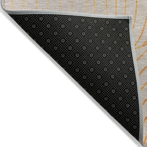 HomeRoots 5' Vibrant Orange and Silver Abstract Area Rug for Indoor and Outdoor Use – Durable & Washable Design 8' Round 631787