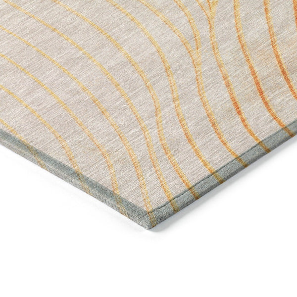 HomeRoots 5' Vibrant Orange and Silver Abstract Area Rug for Indoor and Outdoor Use – Durable & Washable Design 8' Round 631787