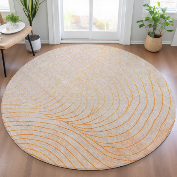 HomeRoots 5' Vibrant Orange and Silver Abstract Area Rug for Indoor and Outdoor Use – Durable & Washable Design 8' Round 631787