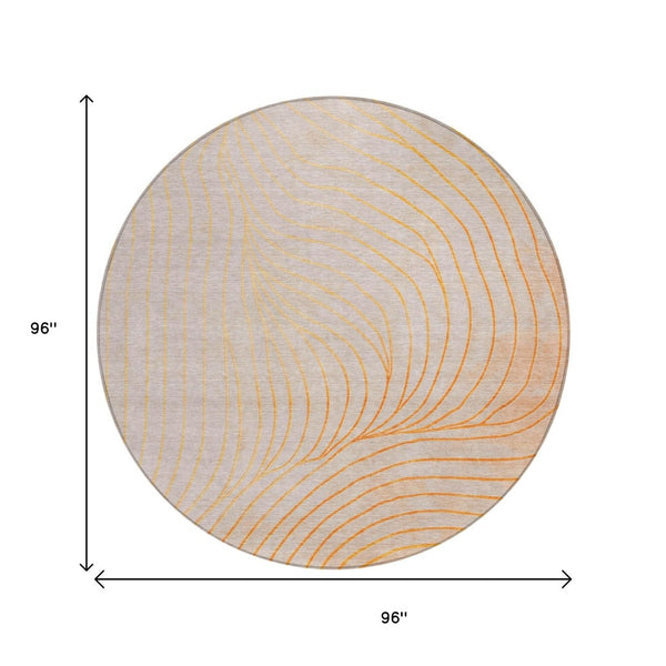 HomeRoots 5' Vibrant Orange and Silver Abstract Area Rug for Indoor and Outdoor Use – Durable & Washable Design 8' Round 631787