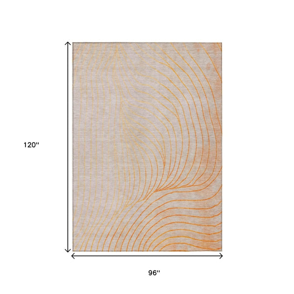 HomeRoots 5' Vibrant Orange and Silver Abstract Area Rug for Indoor and Outdoor Use – Durable & Washable Design 8' X 10' 631788
