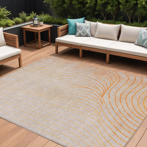 HomeRoots 5' Vibrant Orange and Silver Abstract Area Rug for Indoor and Outdoor Use – Durable & Washable Design 8' X 10' 631788
