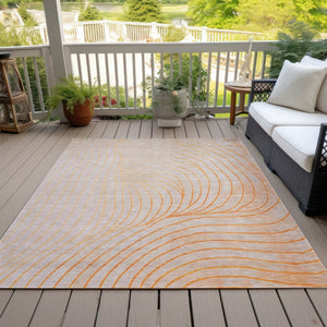 HomeRoots 5' Vibrant Orange and Silver Abstract Area Rug for Indoor and Outdoor Use – Durable & Washable Design 8' X 10' 631788