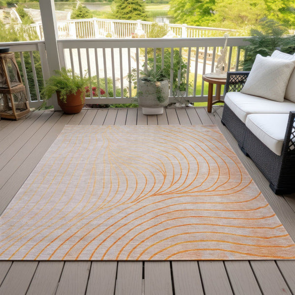 HomeRoots 5' Vibrant Orange and Silver Abstract Area Rug for Indoor and Outdoor Use – Durable & Washable Design 8' X 10' 631788