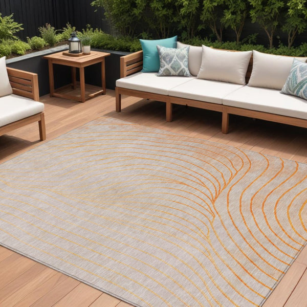 HomeRoots 5' Vibrant Orange and Silver Abstract Area Rug for Indoor and Outdoor Use – Durable & Washable Design 9' X 12' 631789