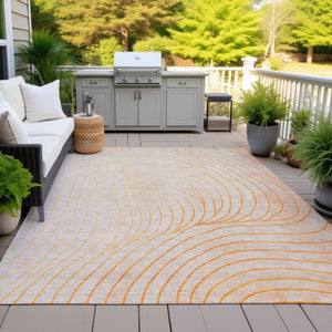 HomeRoots 5' Vibrant Orange and Silver Abstract Area Rug for Indoor and Outdoor Use – Durable & Washable Design 9' X 12' 631789