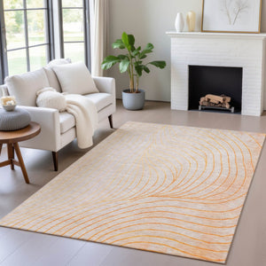 HomeRoots 5' Vibrant Orange and Silver Abstract Area Rug for Indoor and Outdoor Use – Durable & Washable Design 9' X 12' 631789