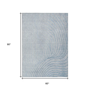 HomeRoots 5' Sky Blue and Silver Abstract Area Rug - Stylish, Washable, Durable for Indoor and Outdoor Use 5' X 8' 631792