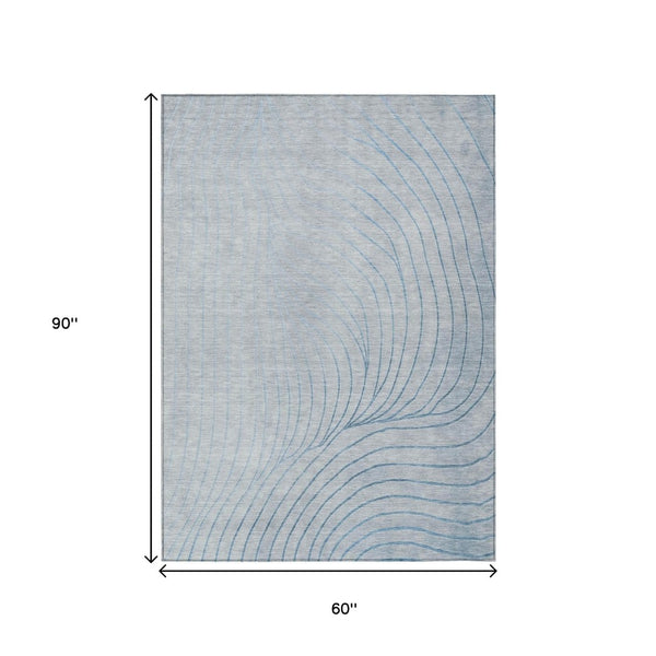 HomeRoots 5' Sky Blue and Silver Abstract Area Rug - Stylish, Washable, Durable for Indoor and Outdoor Use 5' X 8' 631792