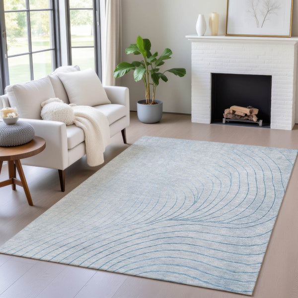 HomeRoots 5' Sky Blue and Silver Abstract Area Rug - Stylish, Washable, Durable for Indoor and Outdoor Use 5' X 8' 631792